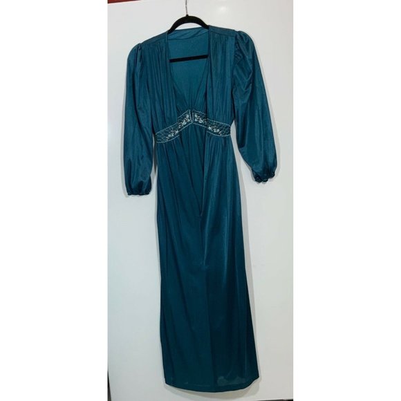 VINTAGE 80’S NYLON PEIGNOIR SET DARK TEAL COLORSZ MediumMADE IN USA